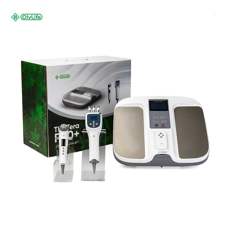 OlyLife Tera P90+ PEMF wellness device with wand accessories and packaging